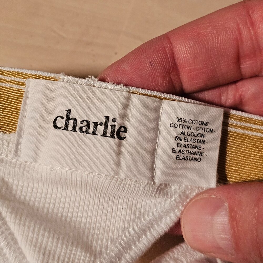 Charlie Men XL Thong Brief White Gold Cotton Elastane Ribbed Designer Luxury - Picture 5 of 5